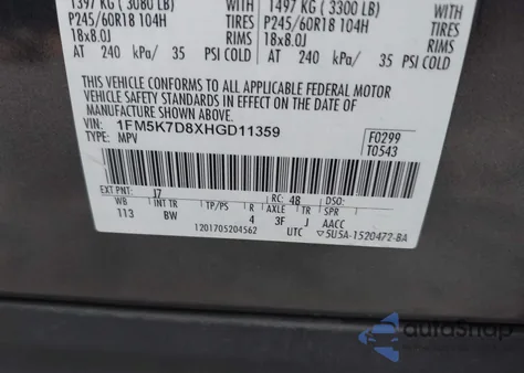 2017 Ford Explorer Xlt z USA, uszkodzony, nr VIN 1FM5K7D8XHGD11359